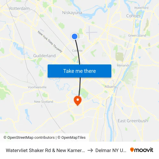 Watervliet Shaker Rd & New Karner Rd to Delmar NY USA map