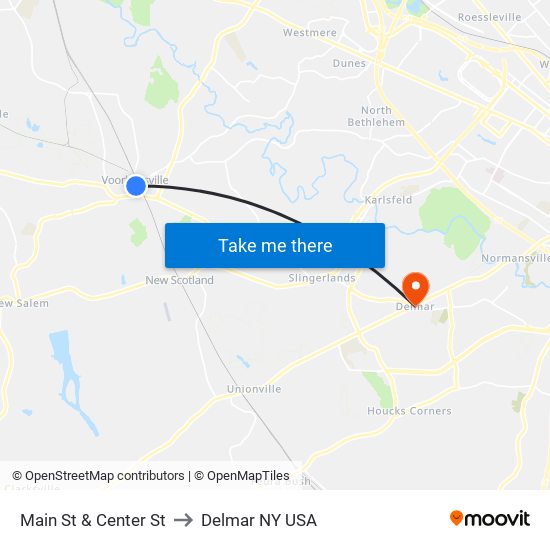 Main St & Center St to Delmar NY USA map