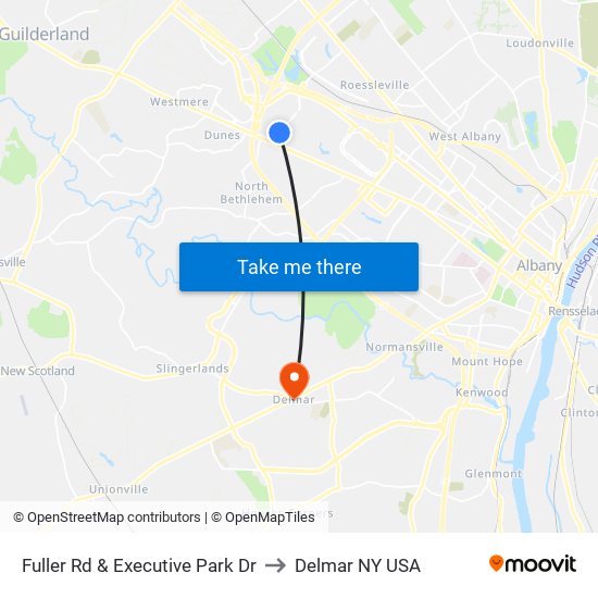 Fuller Rd & Executive Park Dr to Delmar NY USA map