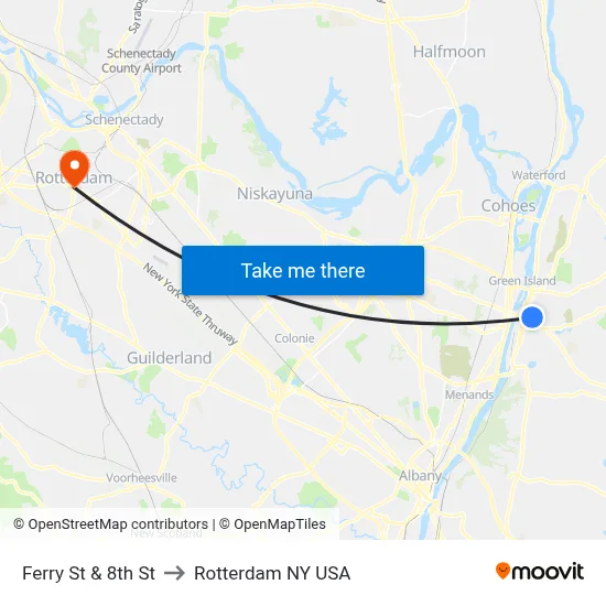Ferry St & 8th St to Rotterdam NY USA map