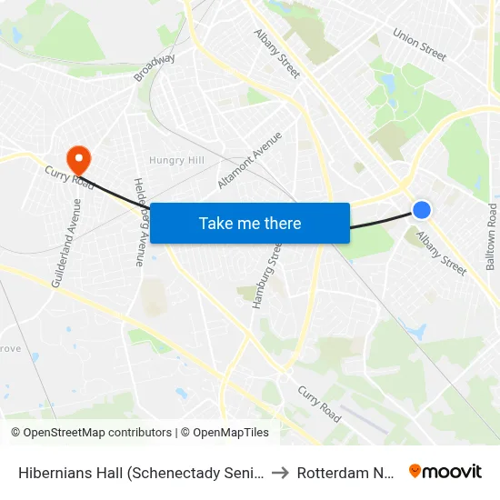 Hibernians Hall (Schenectady Senior Center) to Rotterdam NY USA map