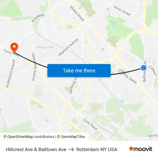 Hillcrest Ave & Balltown Ave to Rotterdam NY USA map