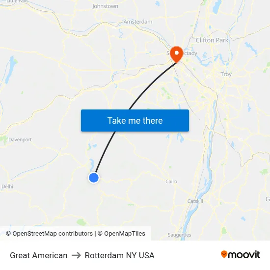 Great American to Rotterdam NY USA map