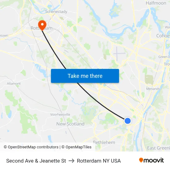 Second Ave & Jeanette St to Rotterdam NY USA map