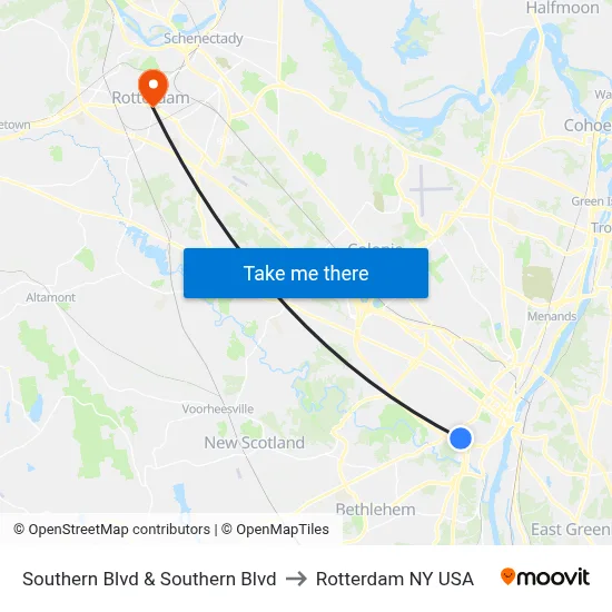Southern Blvd & Southern Blvd to Rotterdam NY USA map