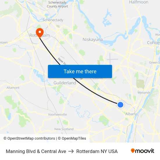 Manning Blvd & Central Ave to Rotterdam NY USA map