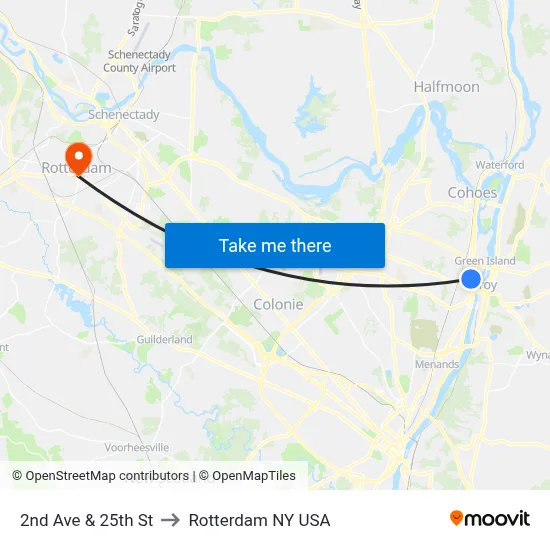 2nd Ave & 25th St to Rotterdam NY USA map