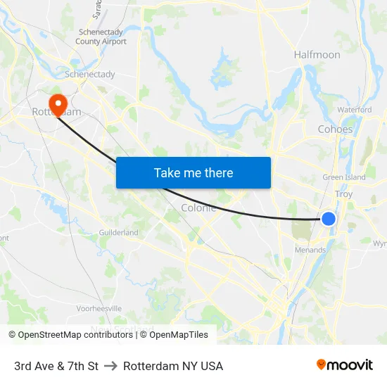 3rd Ave & 7th St to Rotterdam NY USA map