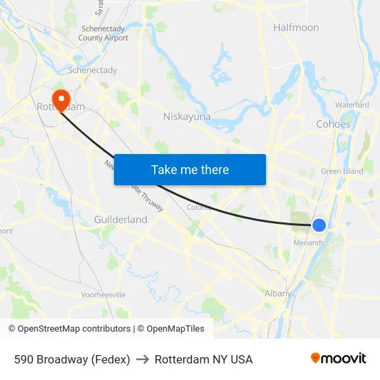 590 Broadway (Fedex) to Rotterdam NY USA map
