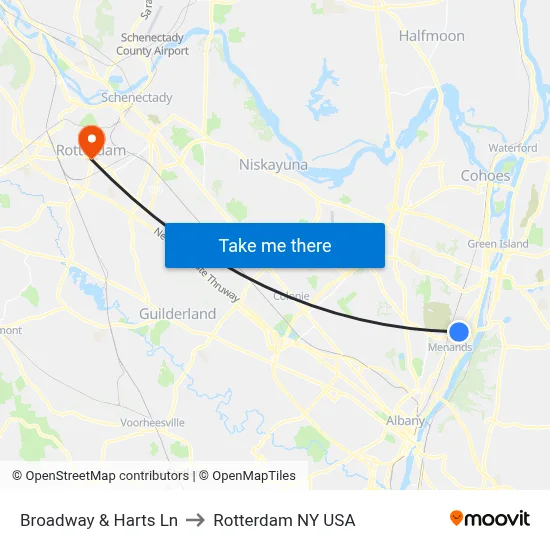 Broadway & Harts Ln to Rotterdam NY USA map