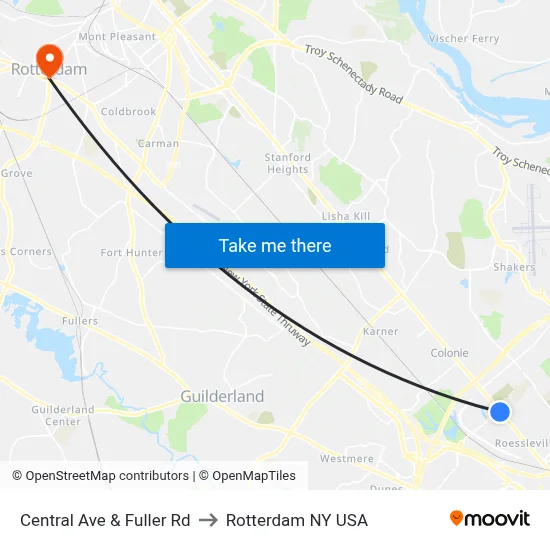 Central Ave & Fuller Rd to Rotterdam NY USA map