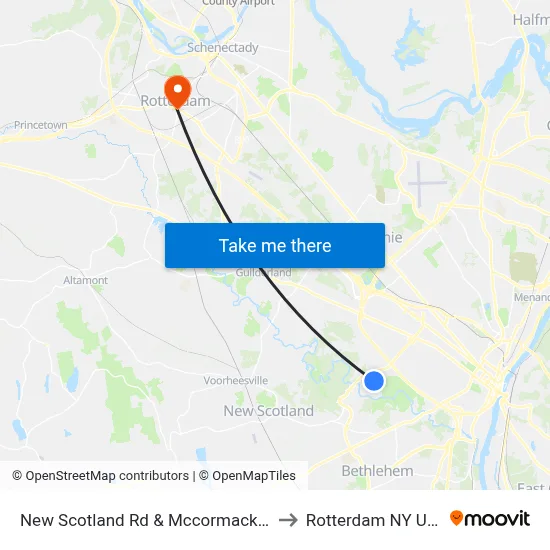 New Scotland Rd & Mccormack Rd to Rotterdam NY USA map
