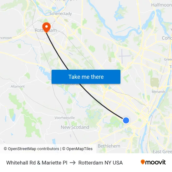 Whitehall Rd & Mariette Pl to Rotterdam NY USA map