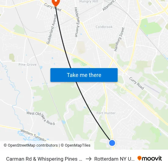 Carman Rd & Whispering Pines Way to Rotterdam NY USA map