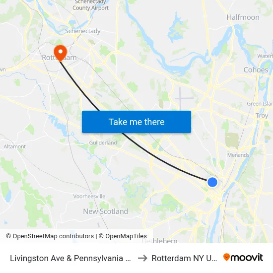 Livingston Ave & Pennsylvania Ave to Rotterdam NY USA map