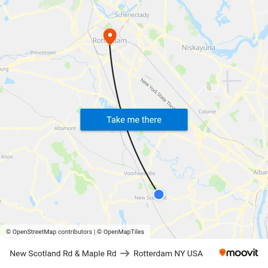 New Scotland Rd & Maple Rd to Rotterdam NY USA map