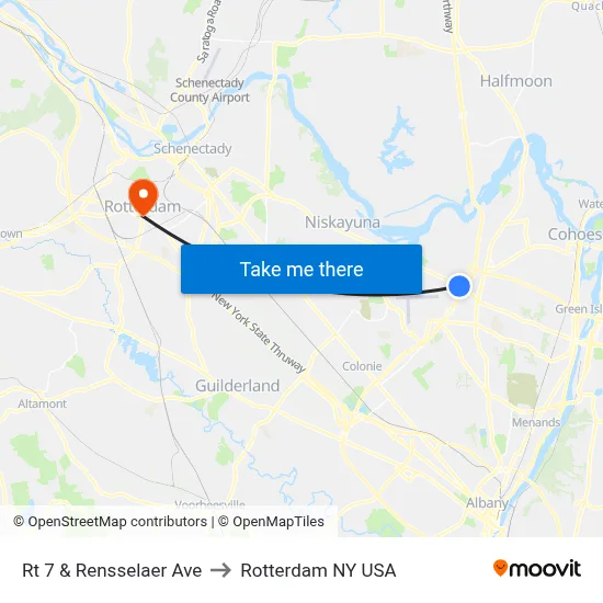 Rt 7 & Rensselaer Ave to Rotterdam NY USA map