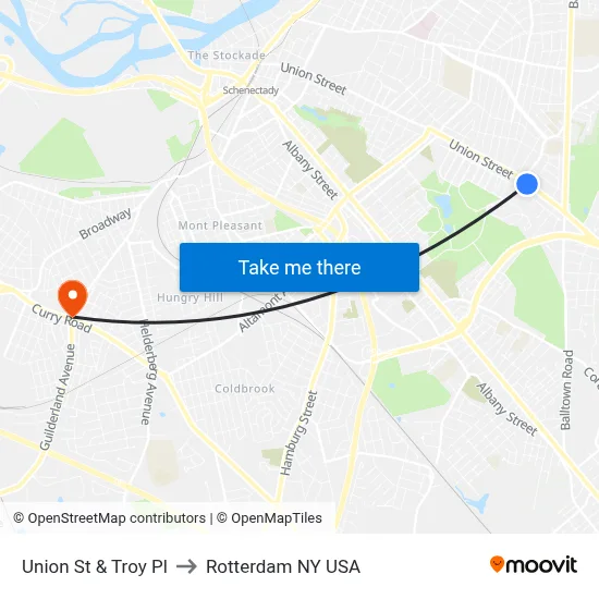 Union St & Troy Pl to Rotterdam NY USA map