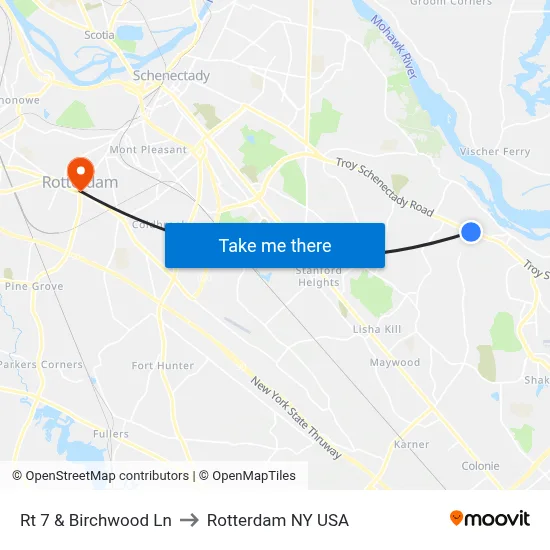 Rt 7 & Birchwood Ln to Rotterdam NY USA map