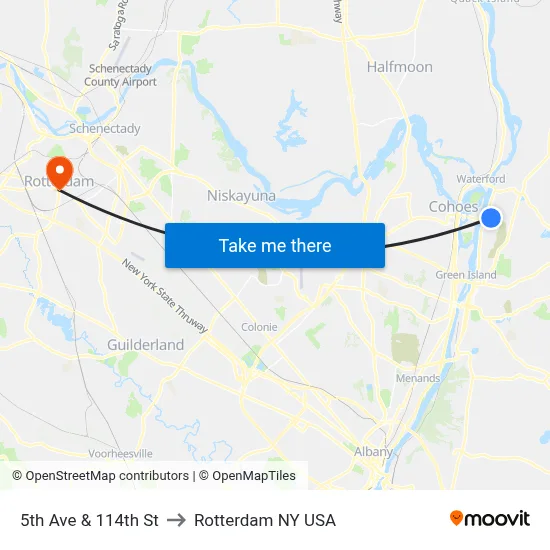 5th Ave & 114th St to Rotterdam NY USA map