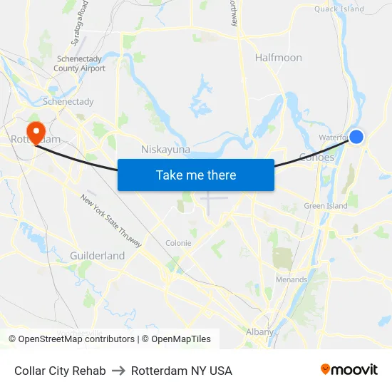 Collar City Rehab to Rotterdam NY USA map