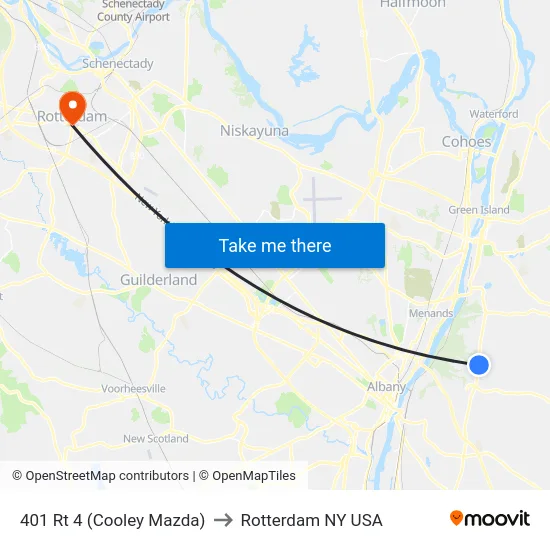 401 Rt 4 (Cooley Mazda) to Rotterdam NY USA map