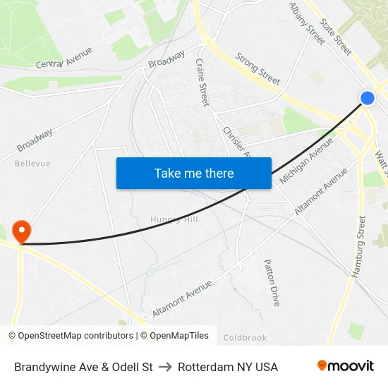 Brandywine Ave & Odell St to Rotterdam NY USA map