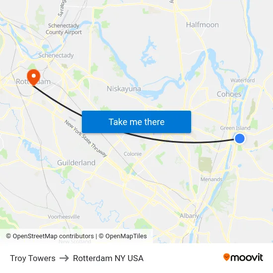 Troy Towers to Rotterdam NY USA map