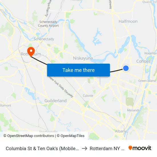 Columbia St & Ten Oak's (Mobile Park) to Rotterdam NY USA map