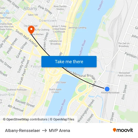Albany-Rennsalear to MVP Arena map