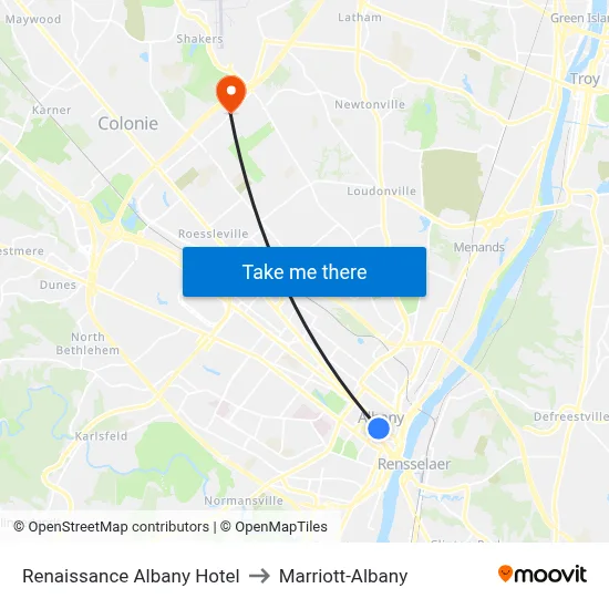 Renaissance Albany Hotel to Marriott-Albany map