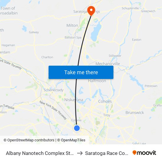 Albany Nanotech Complex Station to Saratoga Race Course map