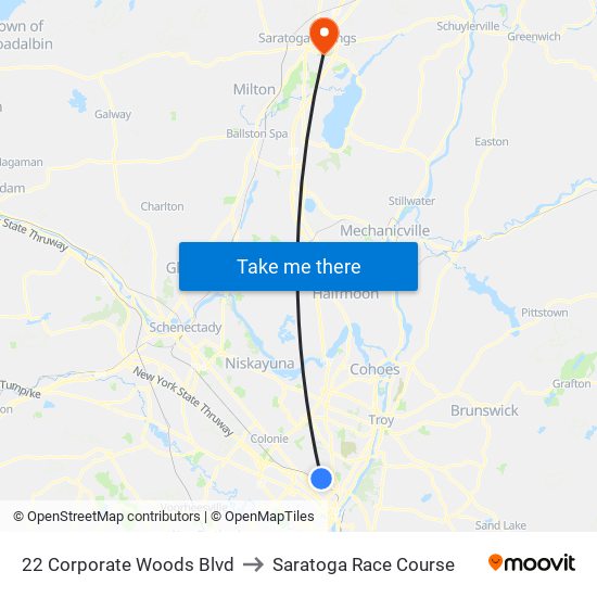 22 Corporate Woods Blvd to Saratoga Race Course map