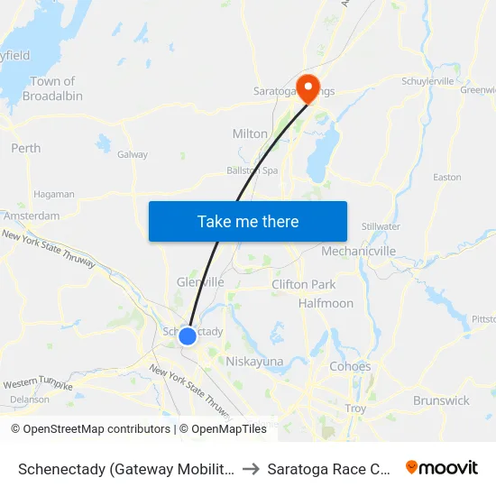 Schenectady (Gateway Mobility Hub) to Saratoga Race Course map
