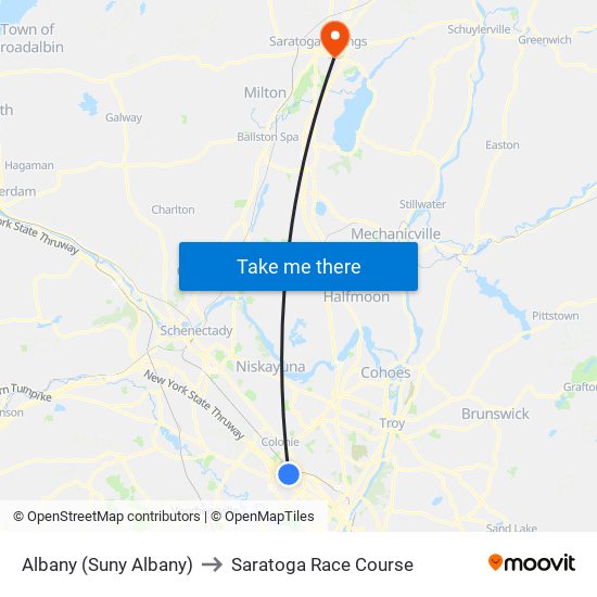 Albany (Suny Albany) to Saratoga Race Course map