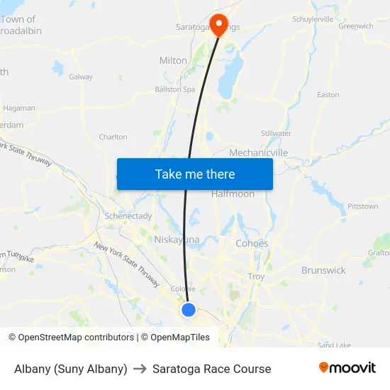 Albany (Suny Albany) to Saratoga Race Course map