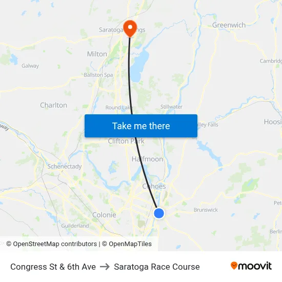 Congress St & 6th Ave to Saratoga Race Course map