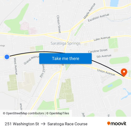 251 Washington St to Saratoga Race Course map