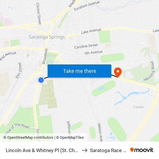Lincoln Ave & Whitney Pl (St. Charles Motel) to Saratoga Race Course map