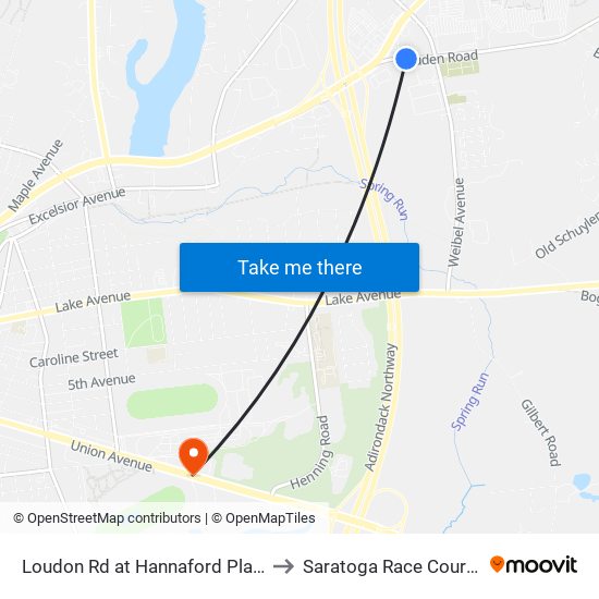 Loudon Rd at Hannaford Plaza to Saratoga Race Course map