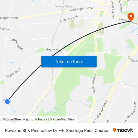 Rowland St & Pinehollow Dr to Saratoga Race Course map