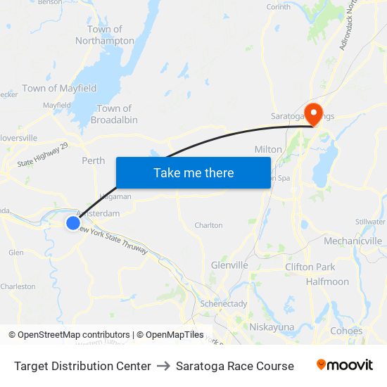 Target Distribution Center to Saratoga Race Course map