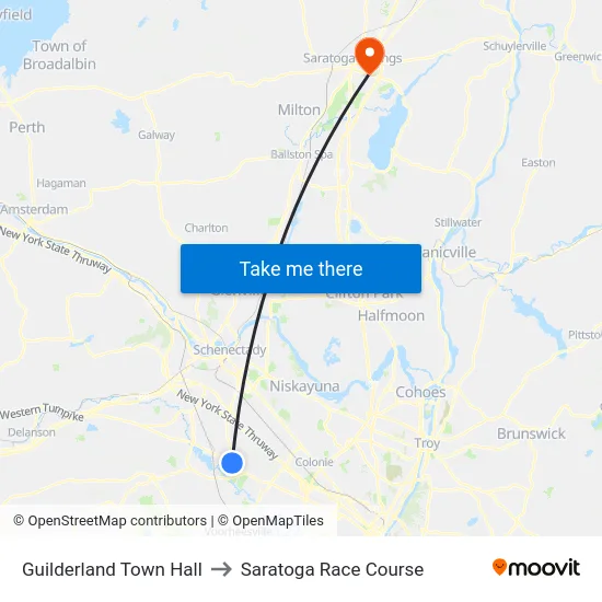 Guilderland Town Hall to Saratoga Race Course map
