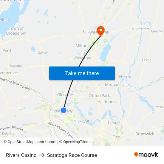 Rivers Casino to Saratoga Race Course map
