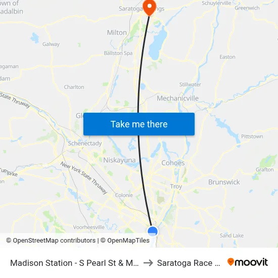 Madison Station - S Pearl St & Madison Ave to Saratoga Race Course map