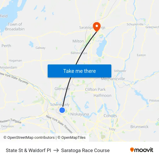 State St & Waldorf Pl to Saratoga Race Course map