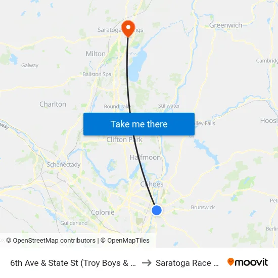 6th Ave & State St (Troy Boys & Girls Club) to Saratoga Race Course map