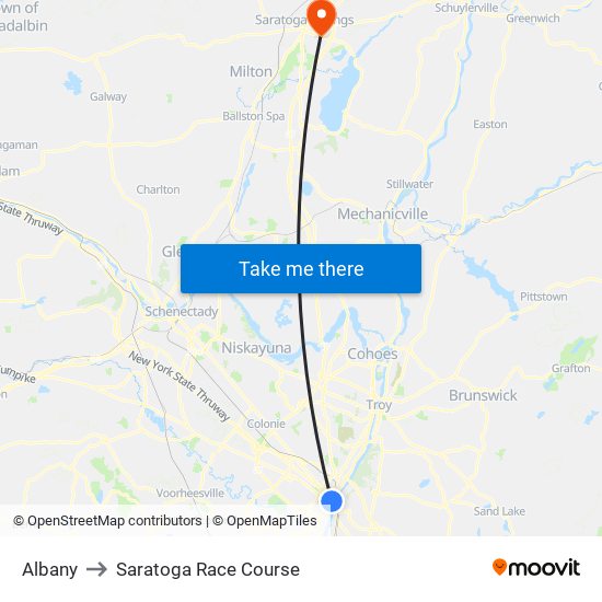 Albany to Saratoga Race Course map