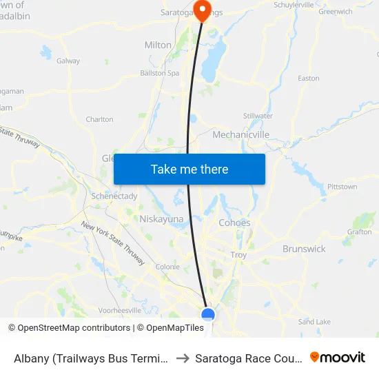 Albany (Trailways Bus Terminal) to Saratoga Race Course map