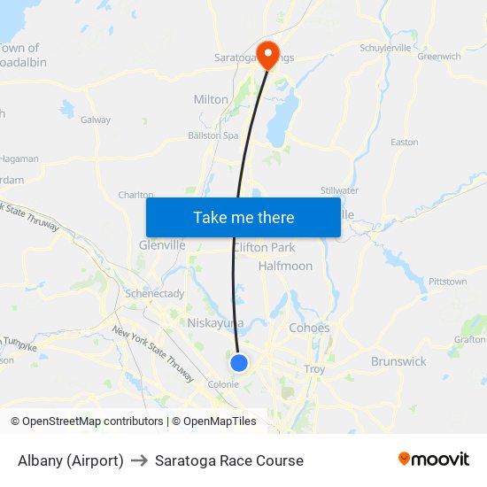 Albany (Airport) to Saratoga Race Course map